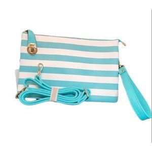 NWT,  Aqua and White Striped Clutch
